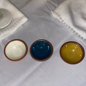 Set of 3 Condiment Prep Dipping Mini Colorful Stacking Terra Cotta Bowls 2.75